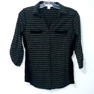 Magazine black grey stripe button down shirt